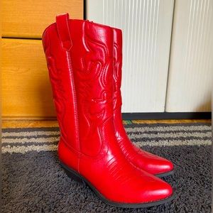 Women’s SODA Cowgirl Boots Faux Leather Bright Red Size 7